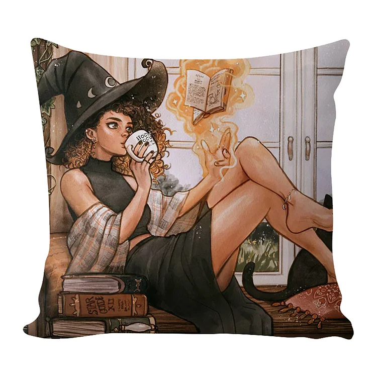 Pillow-Girl Witch 11CT Stamped Cross Stitch 45*45CM(17.72*17.72in)