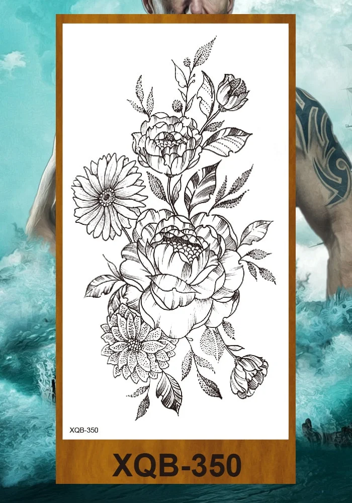 Temporary Tattoo Stickers Women Girl Arm Buttocks Chest Art Fake Tatoo Flowers Chain Body Makeup Waterproof Lily Chrysanthemum
