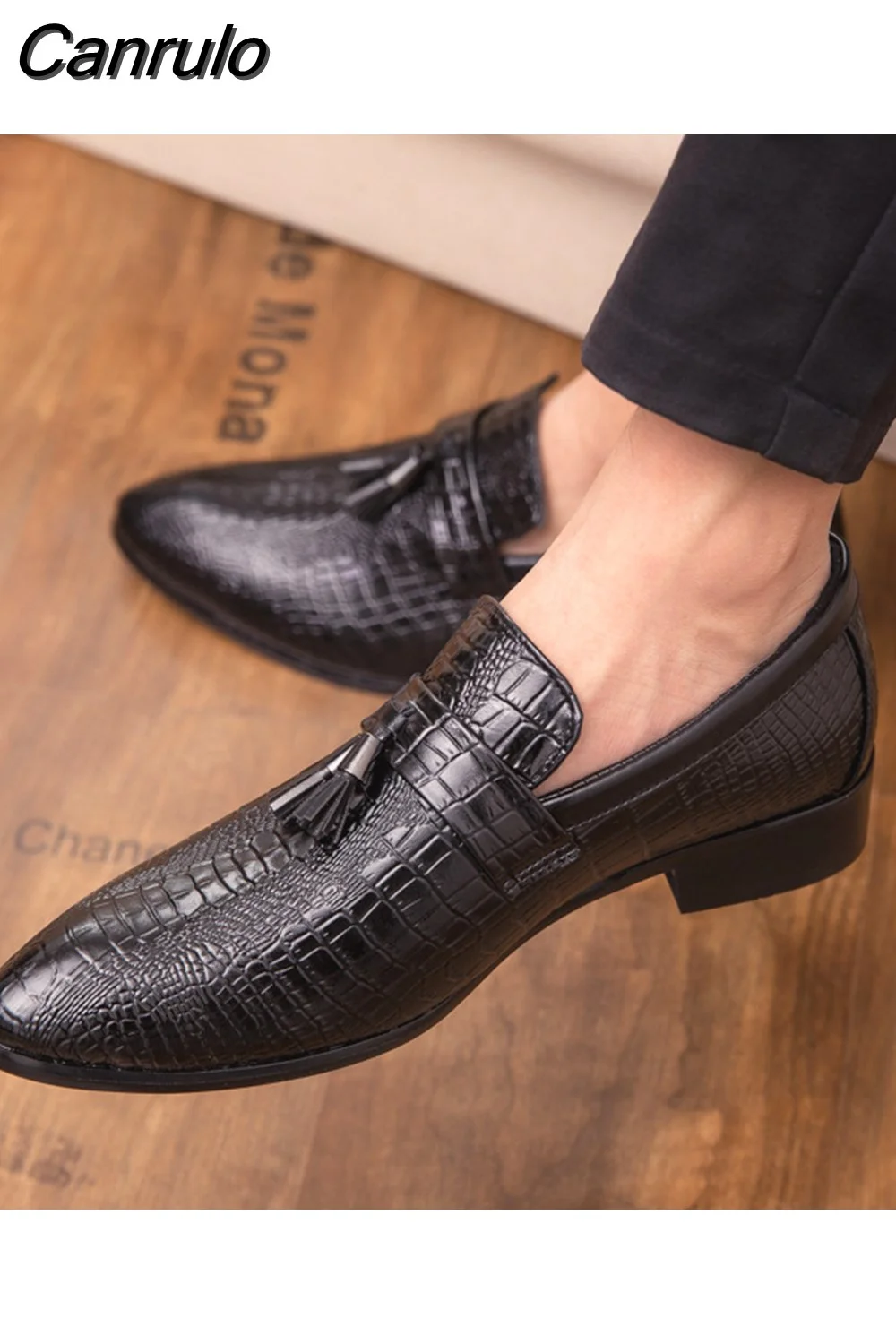 Canrulo Men's fashion Tassel Soft Moccasins Mens Genuine Leather Casual Loafers Outdoor Driving Flats Shoes