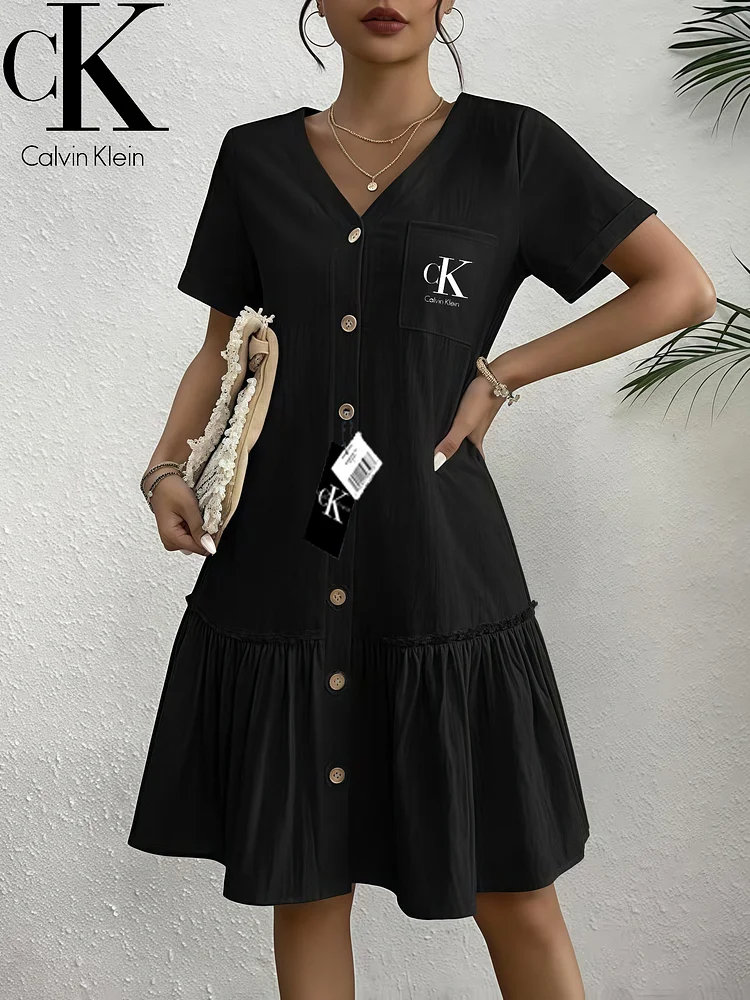 Sukienka zapinana na guziki z dekoltem w serek CALVIN KLEIN®