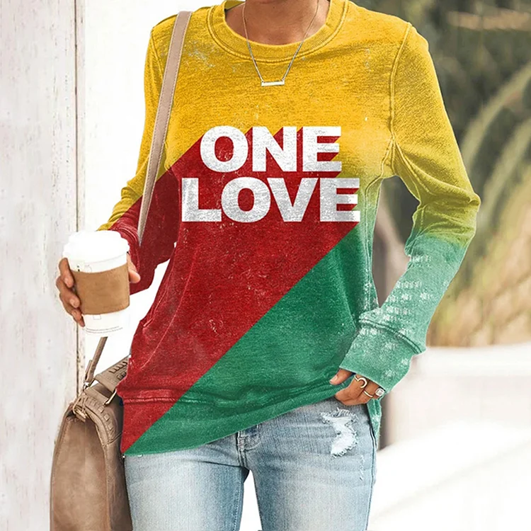 VChics Vintage Women's Reggae One Love Print Sweatshirt