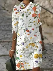 Cgacest Spring Summer Casual Loose Dress 2025 Women Button Neck Design Half Sleeve Midi Dresses For Women Elegant Beach Party Dresses
