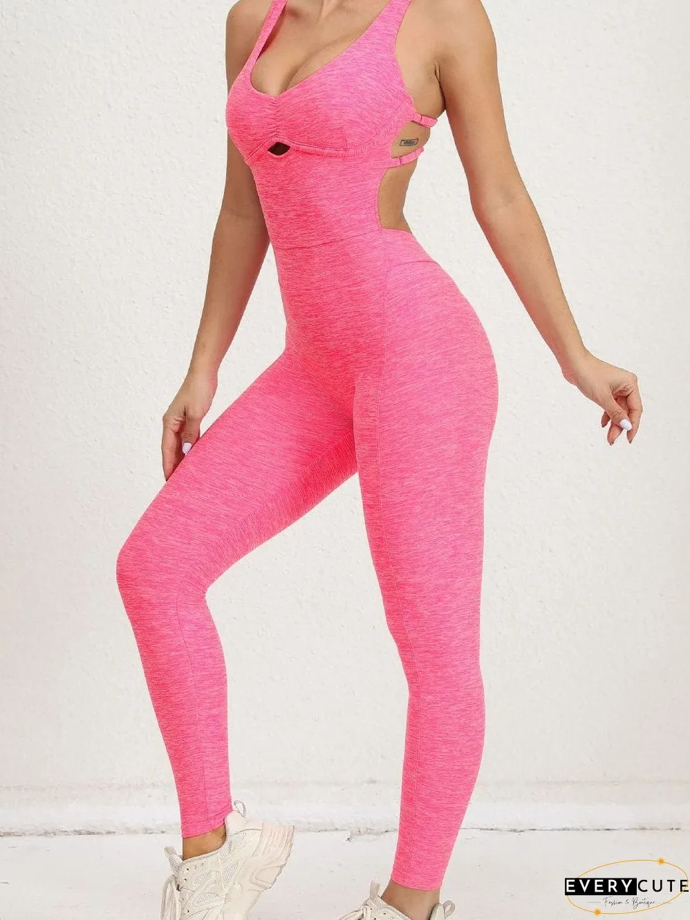 Criss Cross Backless Bonbon Active Jumpsuit
