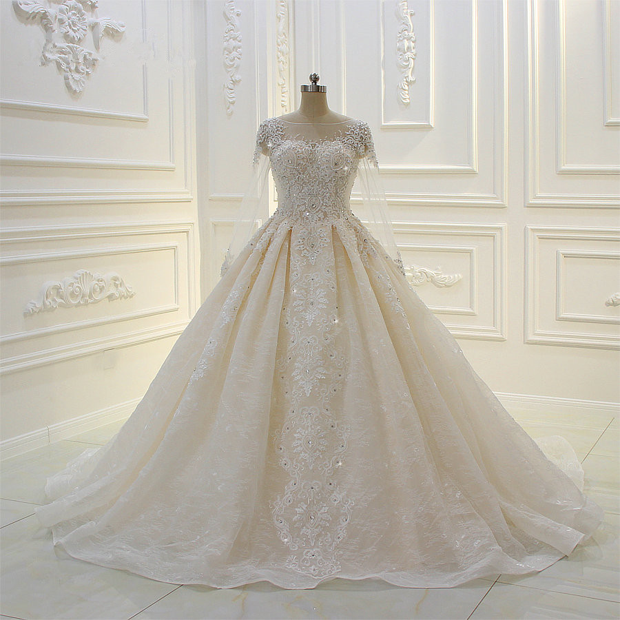 Daisda Bateau Long Sleeves Beading Ball Gown Wedding Dress With ...