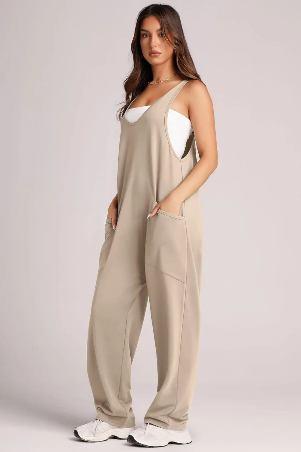 Women's Summer Casual Pocket Knitted One-piece Trousers Jumpsuits
