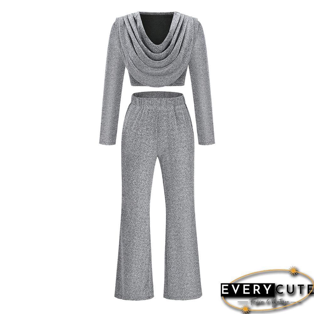 Light Gray Bronzing Long Sleeve Top with Flared Pants Set