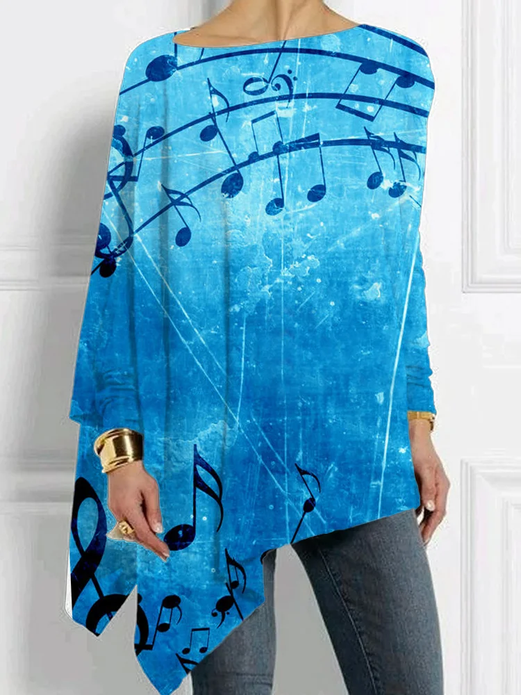 Musical Notes Inspired Bat Sleeve T Shirt