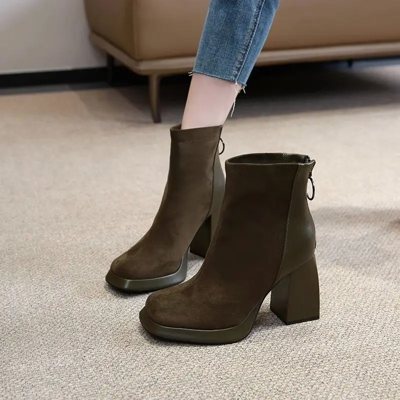 Martin Women's 2025 New Fashionable Waterproof Tall Shoes Thick Sole Zipper Backward Strap Short Boots For Women Boots