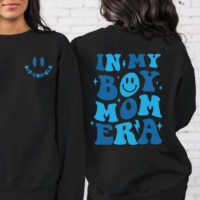 2 Side In My Boy/Girl Mom Era Sweatshirt, Boy Mom Shirts, Girl Mom Shirts Gender Reveal Shirt, Boy Mom Club,Girl Mom Club  New Mom Gifts Name on the sleeve