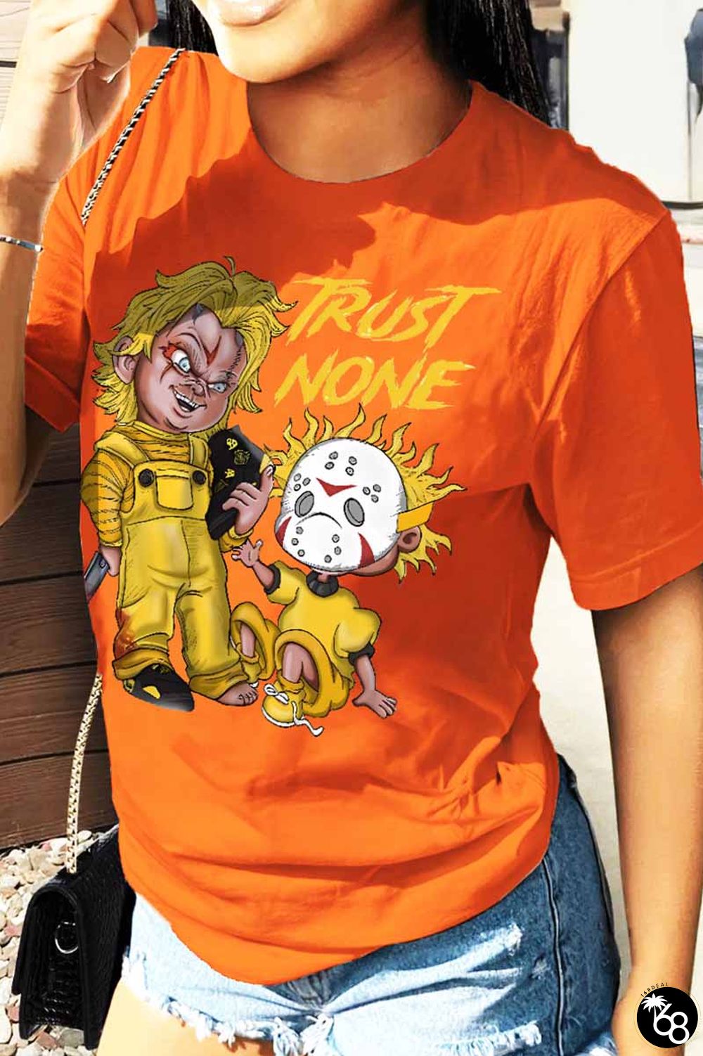 Orange Casual Print Letter O Neck T-Shirts | 168DEAL