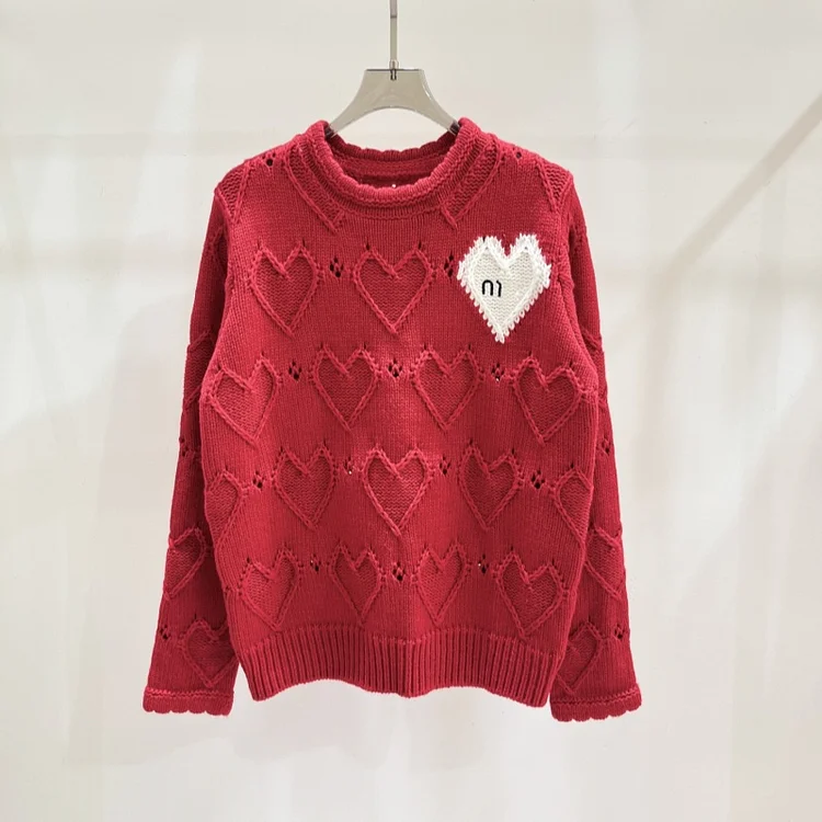 Autumn/ Winter New Heart Jacquard Letter Logo Sweater Pullover Female