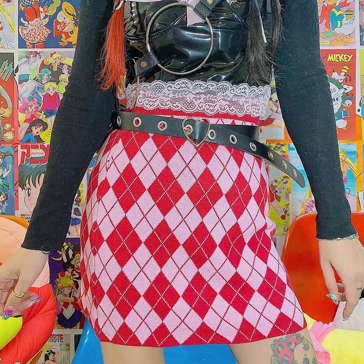Red Rhomboid Buttock Knitted Skirt SE0706