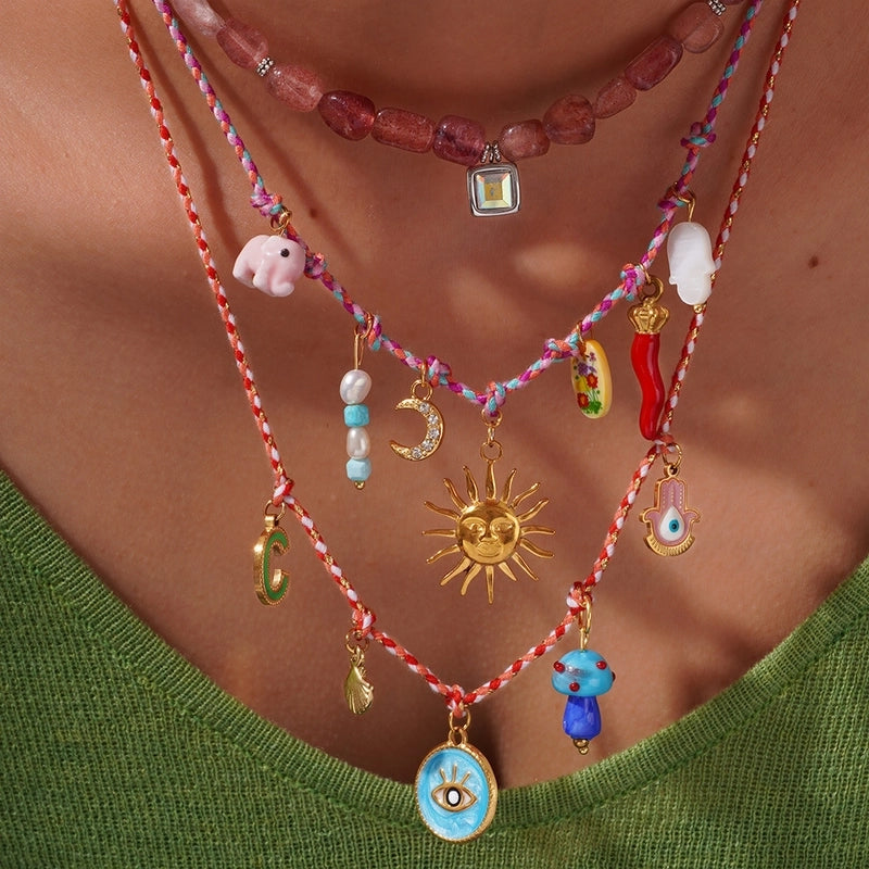 Casual Classic Style Geometric Sun 304 Stainless Steel Artificial Crystal Ceramics Multi Charms Necklace