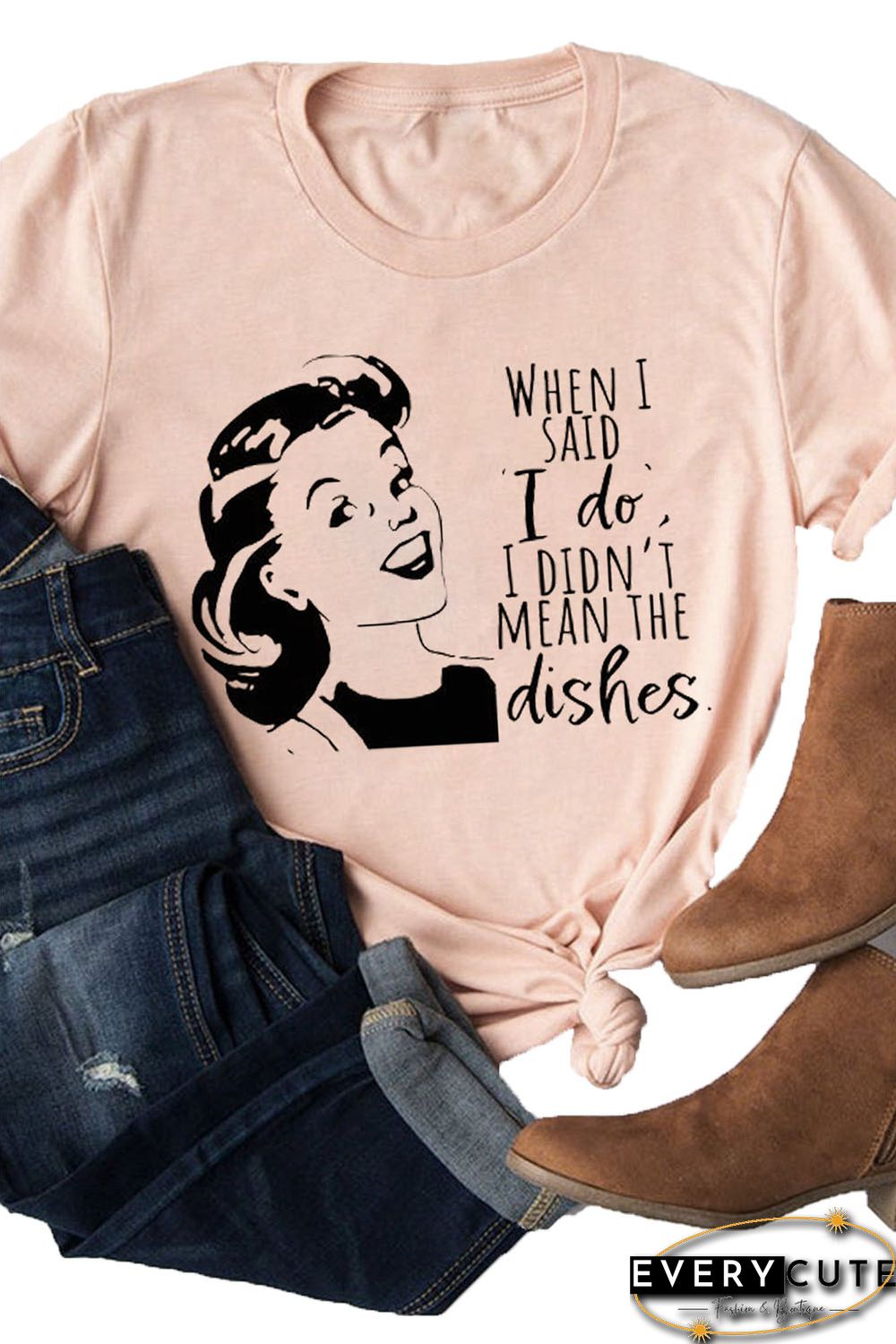 Pink Funny Letters Figure Print Short Sleeve Graphic Tee