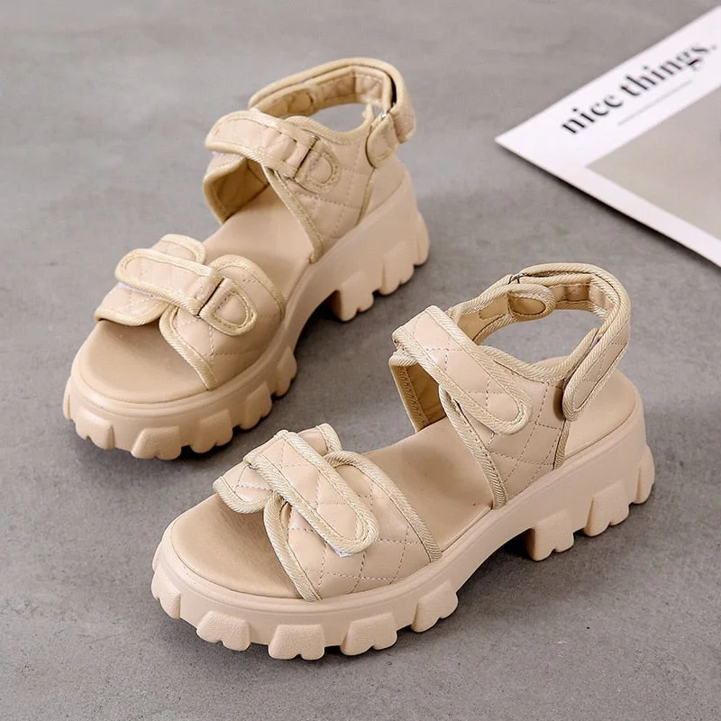  Women's Faux Leather Sandals Female Summer Fashion Sports Joker Flats For Women's Ins Rome Platform Sandals Women's Sandals