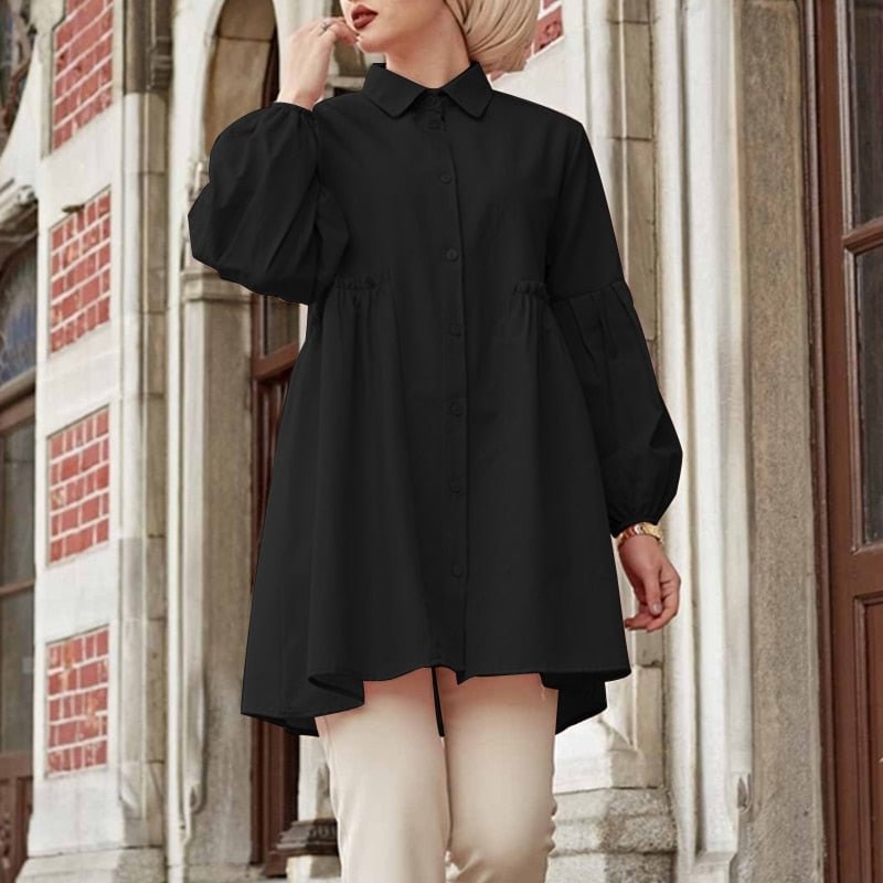 ZANZEA Women Summer Blouse Casual Full Sleeve Tops Fashion Solid Baggy Muslim Blouse Elegants Shirts Female Chemise Tunic Blusas