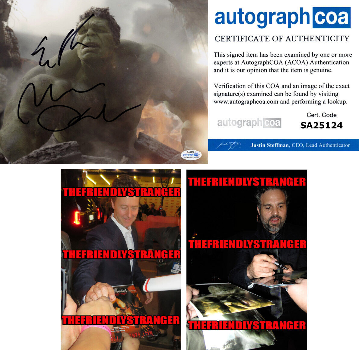 EDWARD NORTON & MARK RUFFALO signed Autographed HULK