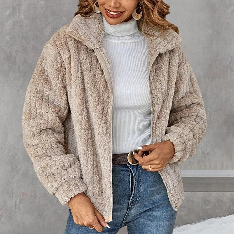 Cropped Plush Cardigan With Lapels | 168DEAL
