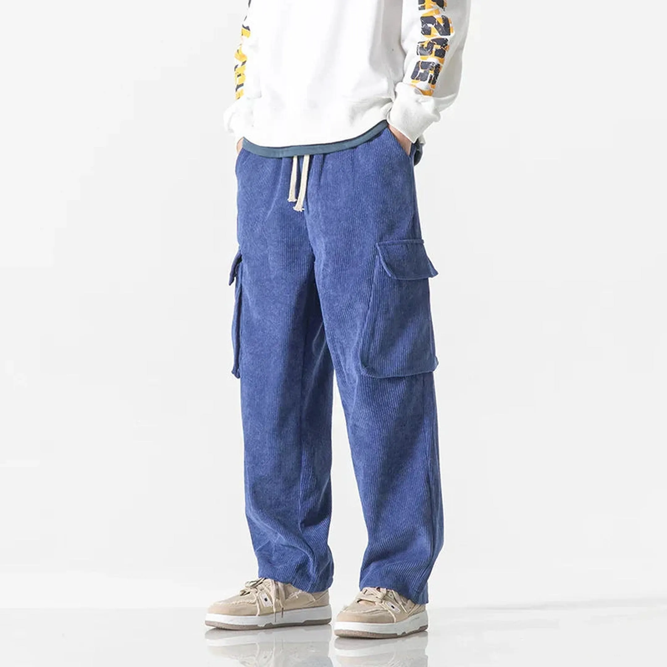 Men's Corduroy Cargo Trousers &ndash; Relaxed Drawstring Utility
