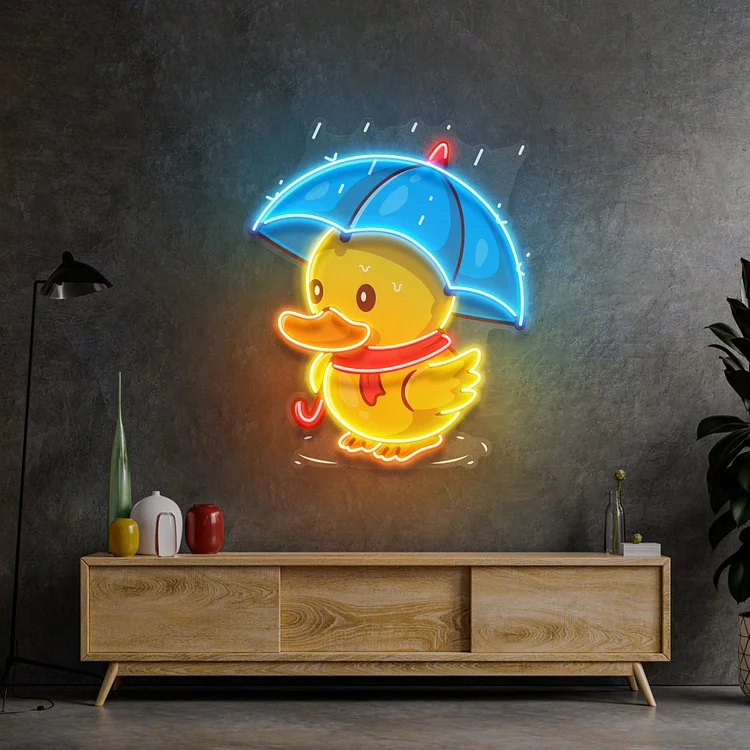 Duck Walking Under Rain LED Neon Sign Wall Art Decor Lights