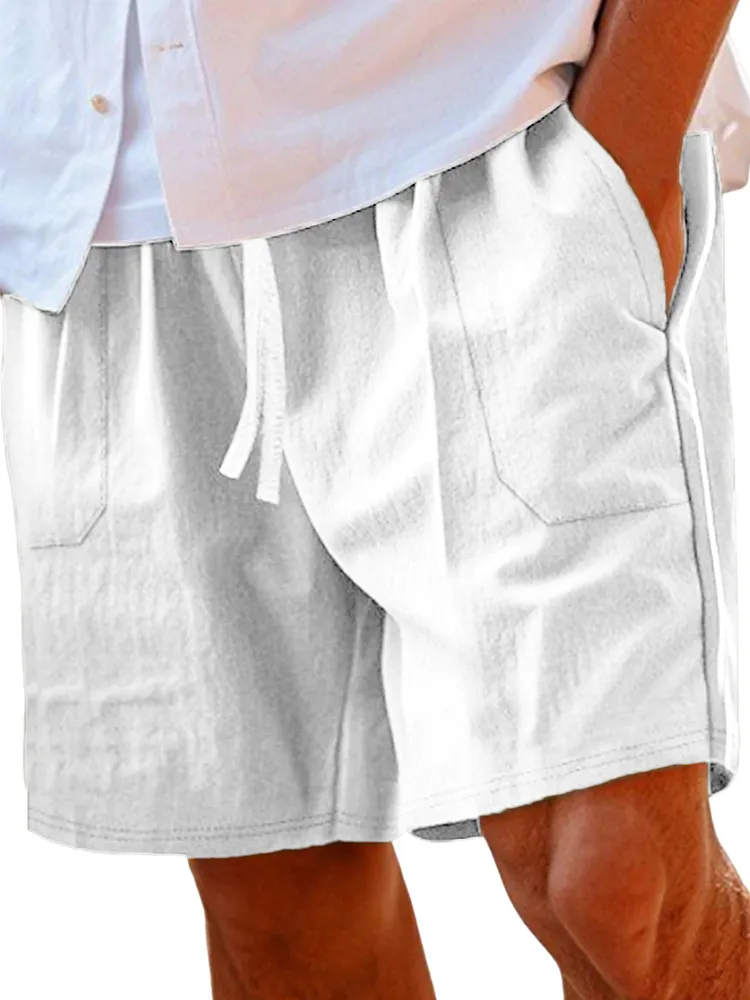 Men's Comfortable Linen Lace-Up Vacation Shorts with Side Pockets-Customized products