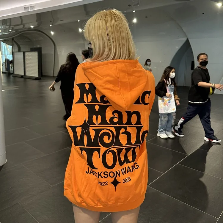 Kpop Jackson Wang Magic Man World Tour Unisex Cap Hoodie Black/Orange/Blue