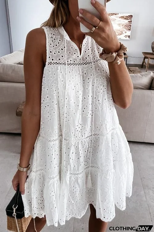 Hollow Ruffles Sleeveless Mini Dress