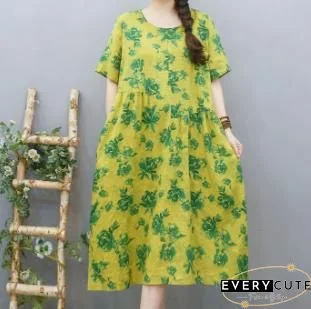 Orange Tie Dye Patchwork Chiffon Dresses O Neck Ruffled Summer