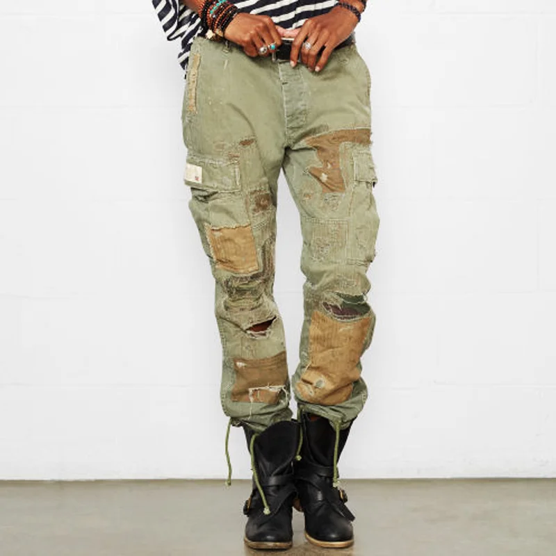 Retro Distressed Stitching Casual Straight Pants