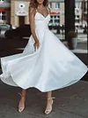 White Color Spaghetti-Neck Wedding Midi Dress