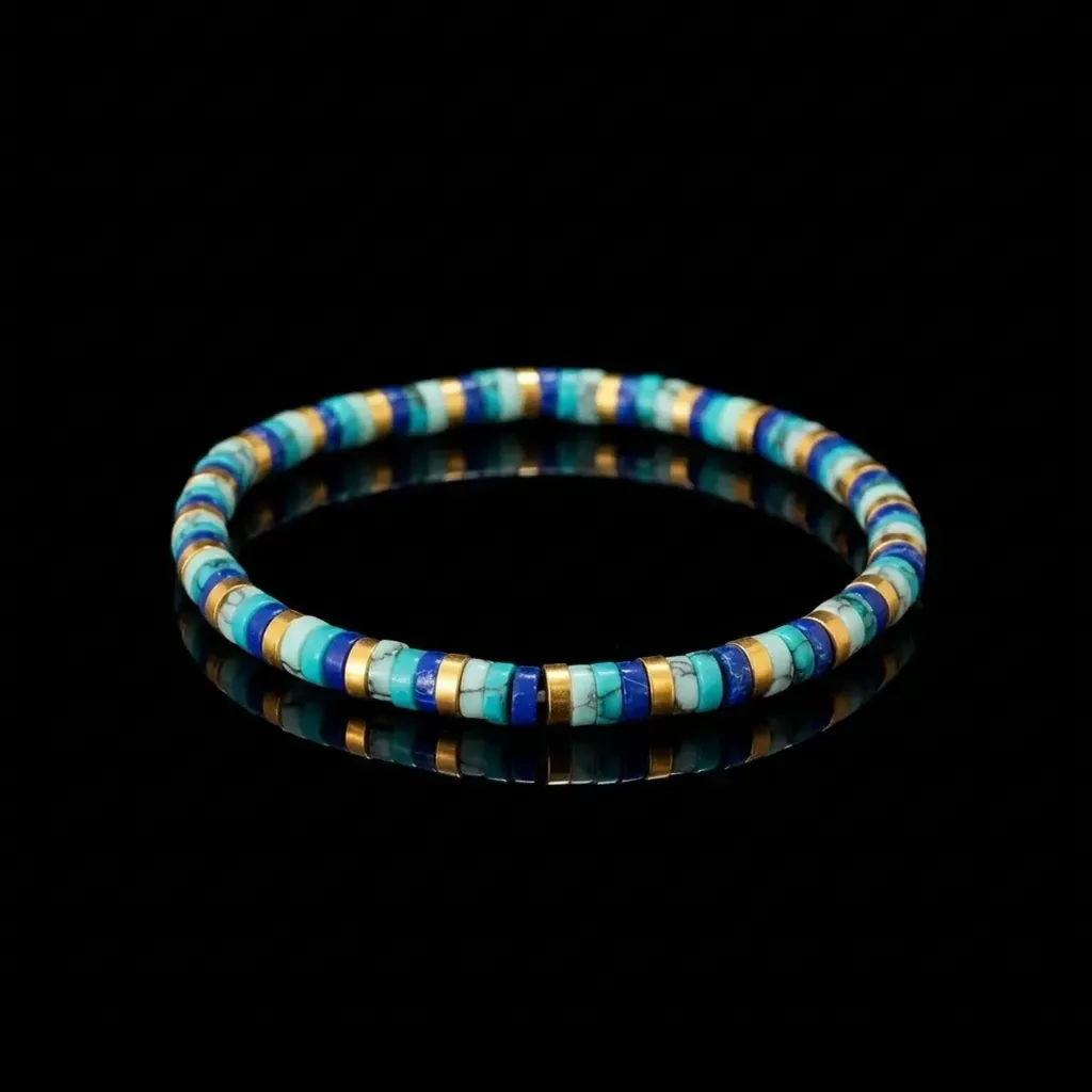 The Azure Horizon Turquoise Beaded Bracelet | Gold-Plated Accents