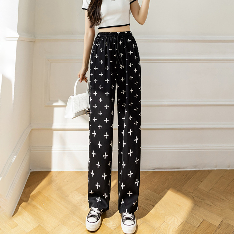 Nulclover costume ideas women Summer Women's Ice Silk Loose Wide Leg Pants Fashion Personality High Waist Casual Pants Ink Tie Dyed Floor Dragging Pants
