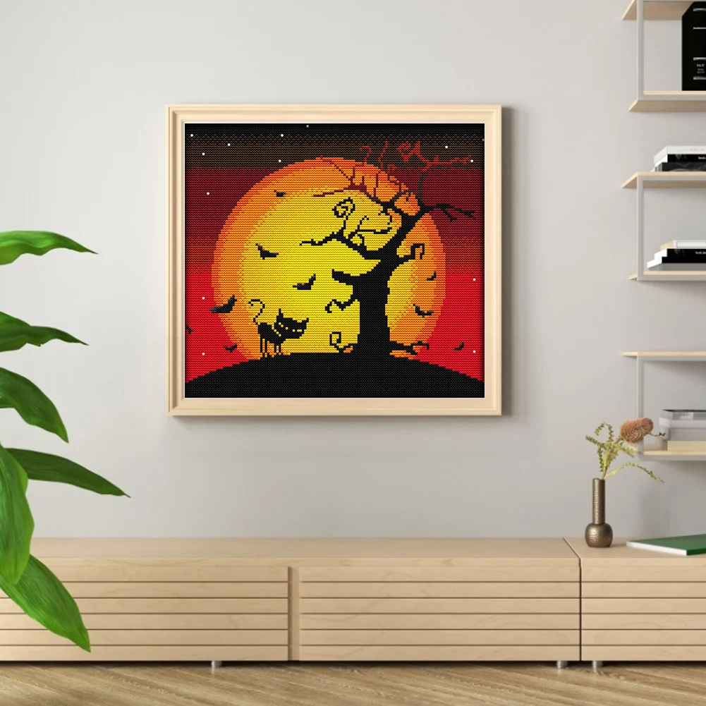 14CT Full Stamped Cross Stitch - Halloween(Canvas|31*29CM)