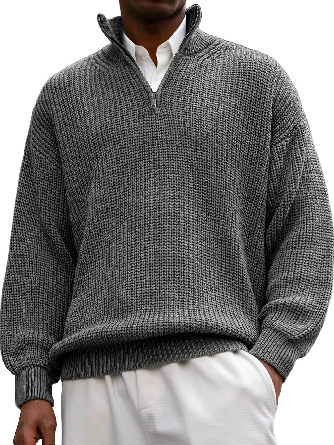 Nigikala Nigikala New Fashion Men's Sweater Casual Long Sleeve Half Zipper Collar Polo Shirt Top Men
