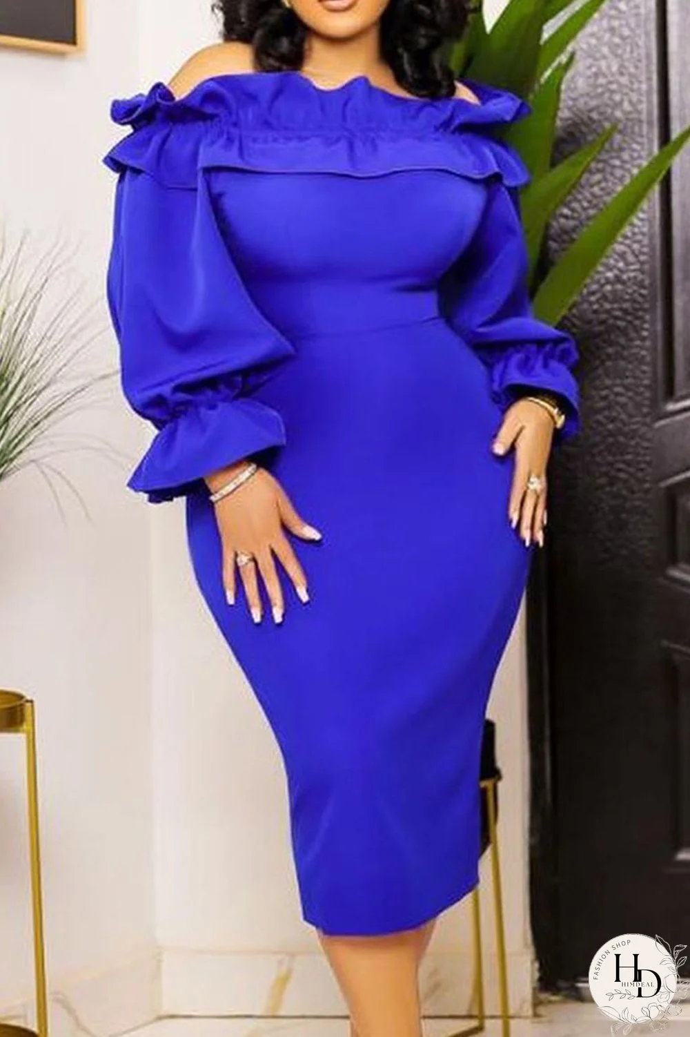 Rose Red Elegant Solid Patchwork Flounce Off the Shoulder One Step Skirt Dresses