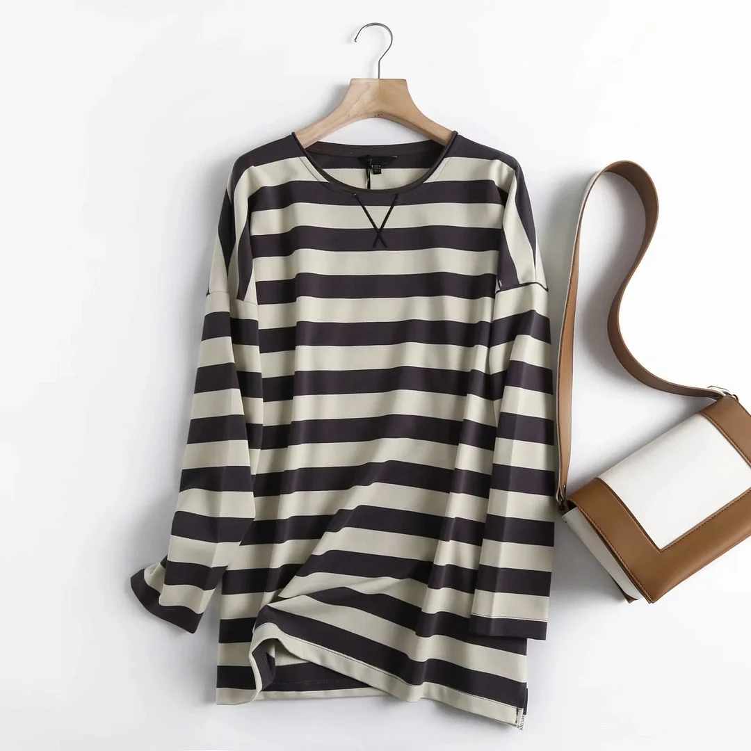 Christmas Gift Withered 2023 SS England Street Vinatge Striped O-neck Cotton boyfriend Oversize Loose Hoodies Women Sweatshirt Pullovers Tops