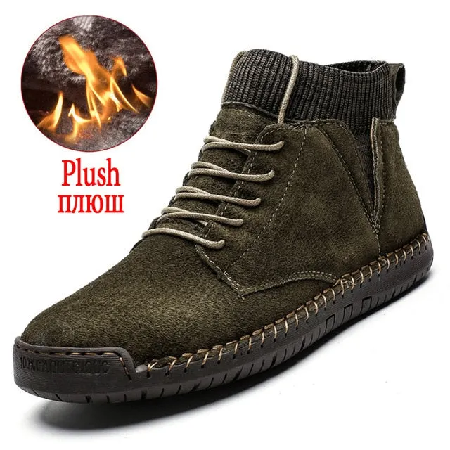 New Winter Men's Boots Thick Plush Warm Men's Snow Boots Suede Men's Ankle Boots Handmade Men's Boots Winter Outdoor Men's Shoes