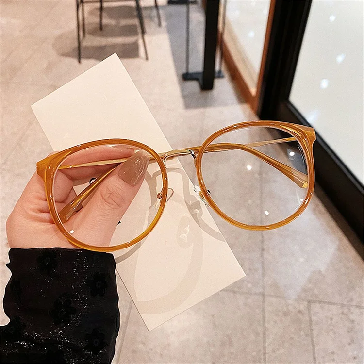 Qutzzmnd Vintage Anti-Blue Light Glasses Frame Women Men Round Big Size Metal Optical Spectacle Eyeglass Computer Glass