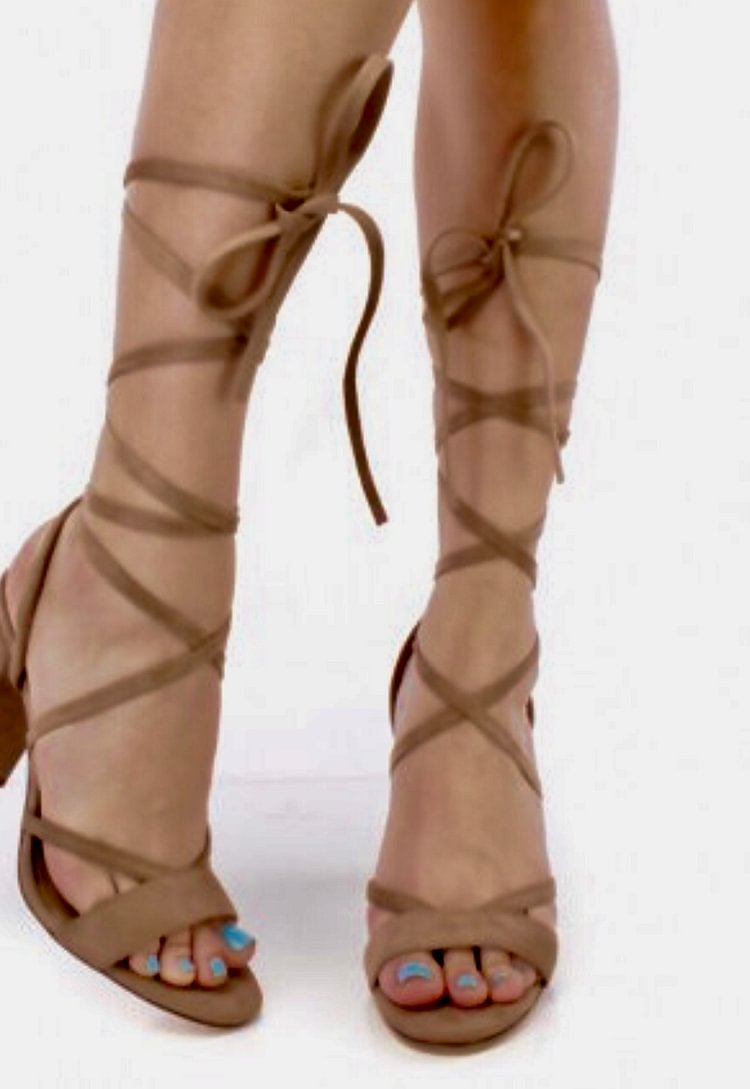 Women's Khaki Sling Back Chunky Heel Strappy Sandals |FSJ Shoes