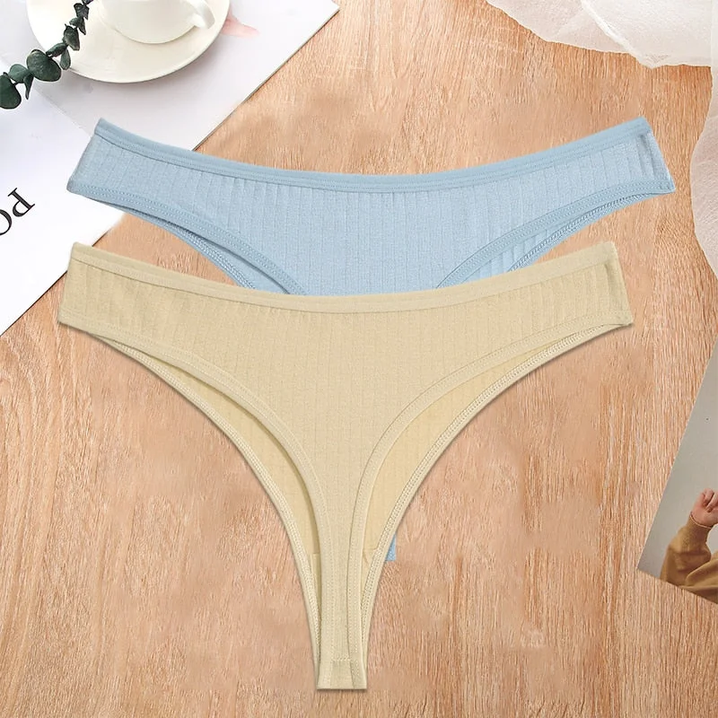 FINETOO 2PCS/Set S-XL G-string Cotton Women Lingerie Panties Thong Female Underwear Sexy Pantys Underpant Girl Intimates Thongs