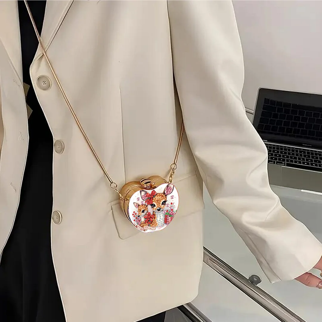 Reindeer DIY Acrylic Love Art Diamond Painting Coin Purse with Chain for Women