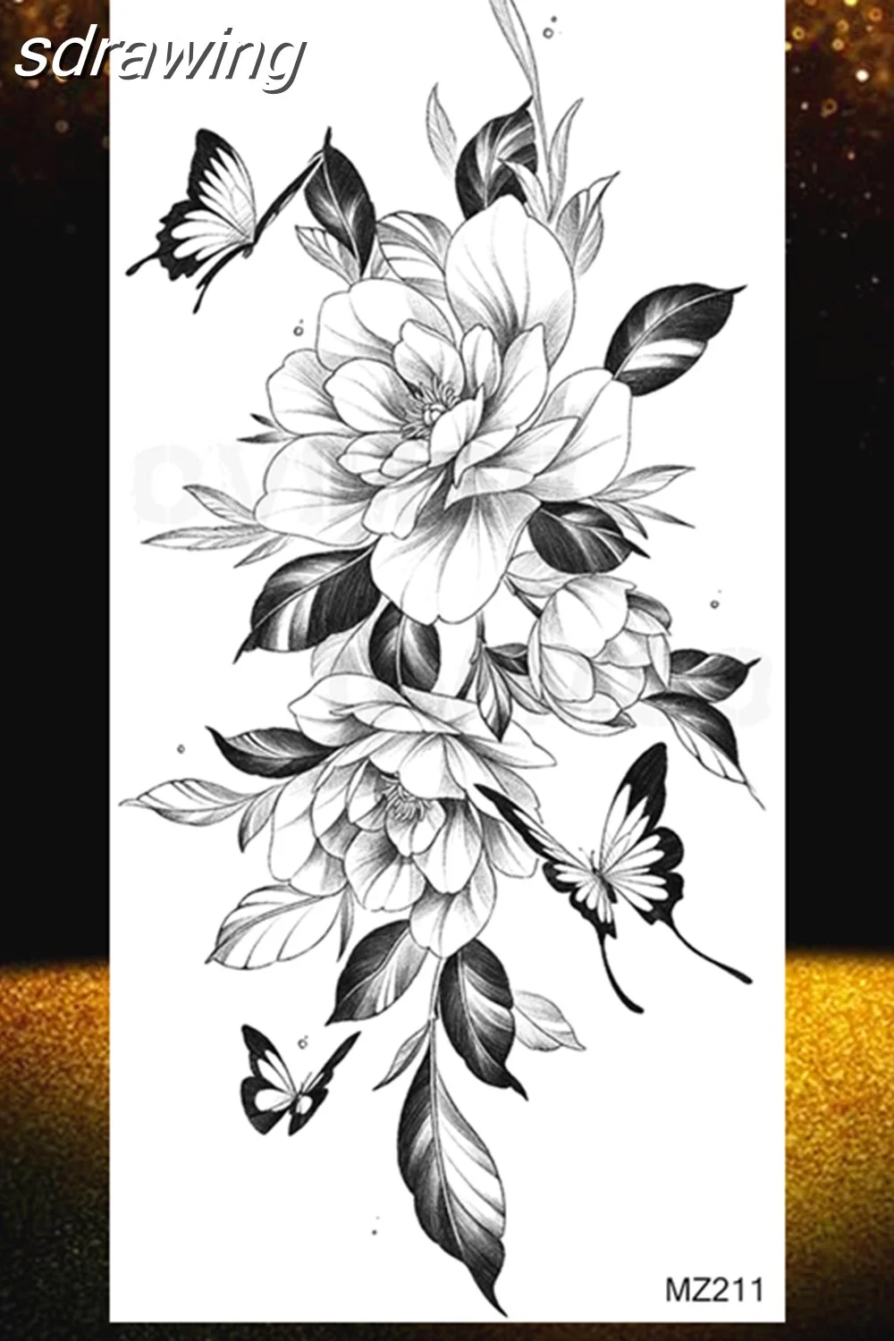  Black Rose Flower Temporary Tattoos Fake Waterproof Tatoo Body Art Arm Leg Floral Peony Bloosom Tattoo Stickers Makeup 928-0
