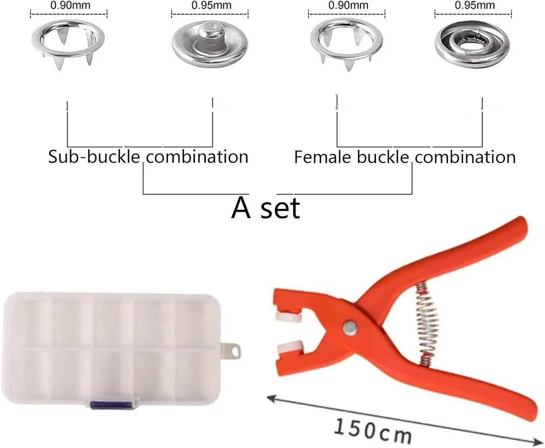 Crochet safety eye tool kit, includes 100 sets of concealed buttons for attaching crochet safety eyes.