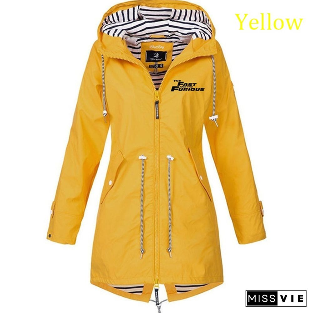 Ladies Double Layer Waterproof Lightweight Rain Jacket Outdoor Hooded Zipper Coats
