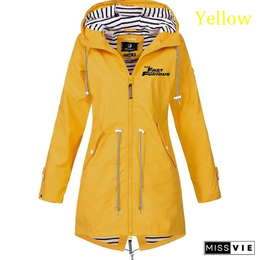 Ladies Double Layer Waterproof Lightweight Rain Jacket Outdoor Hooded Zipper Coats