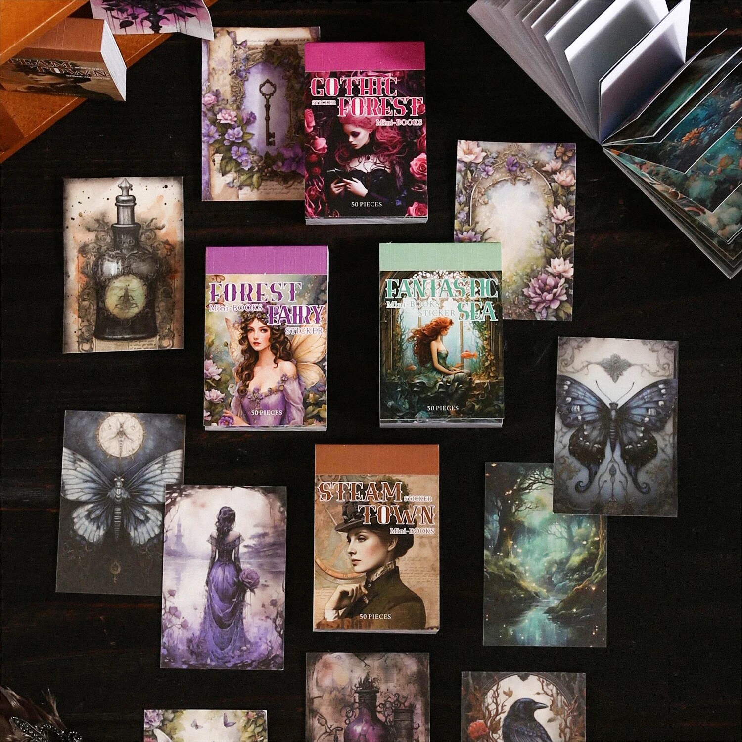 저널세이 판타지 미니북 시리즈 빈티지 캐릭터 꽃 조경 스티커북