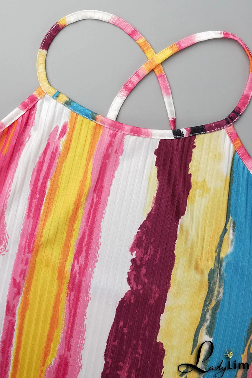 Red Sexy Striped Print Patchwork Spaghetti Strap Sling Dress Dresses