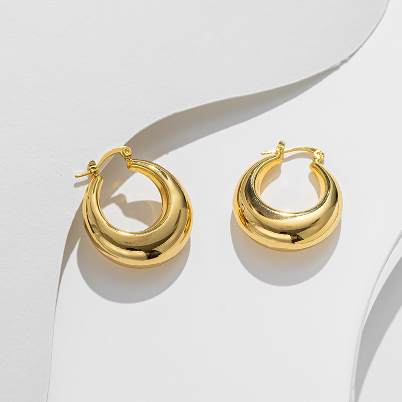 Retro Vintage Round U-Shape Titanium Steel 18K Gold Plated Earrings