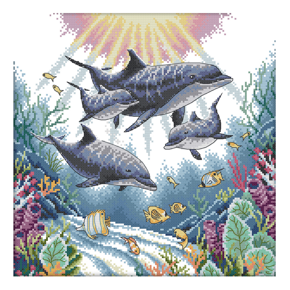 

Dolphin - 11CT Stamped Cross Stitch - 45*45CM, 501 Original
