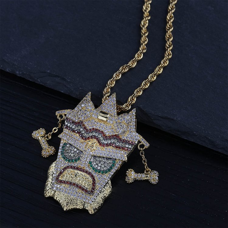 Iced Out UKA Mask Solid Pendant Necklace